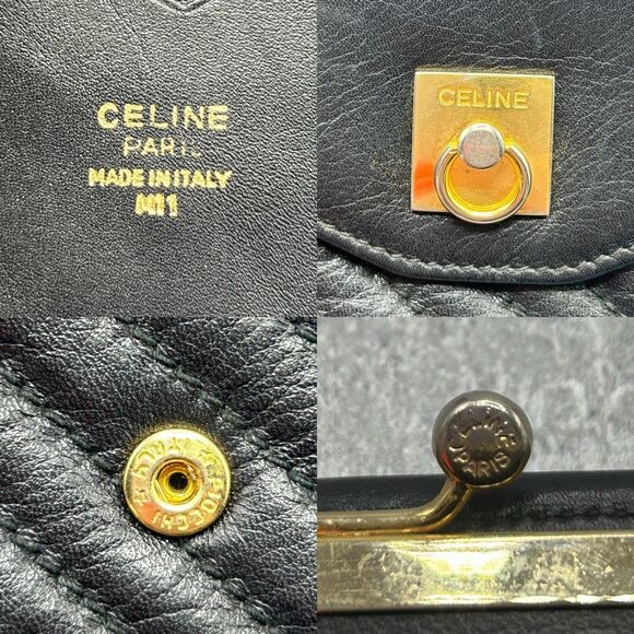 Celine Black Quilted Leather Trifold Wallet Clasp Closure Authentic Luxury - Picture 11 of 14